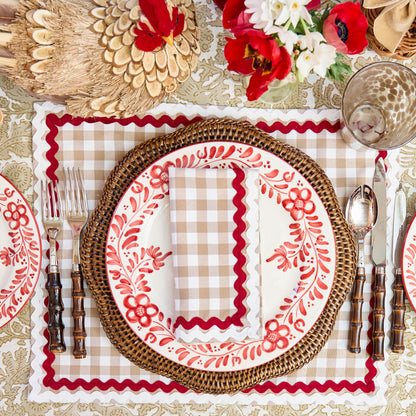 Putty Gingham & Red Rossina Napkins (Set of 4)