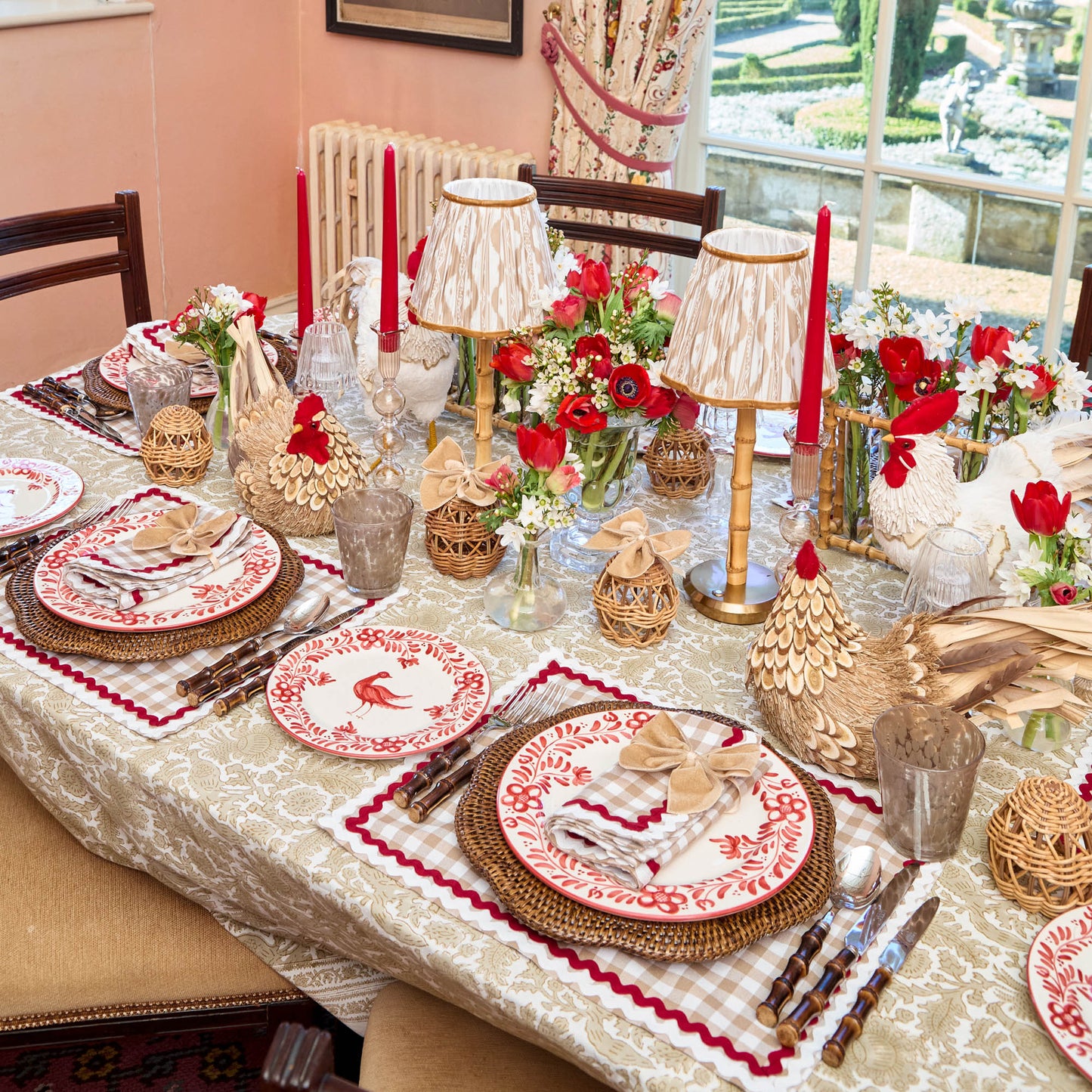 Putty Gingham & Red Rossina Placemats & Napkins (Set of 4)