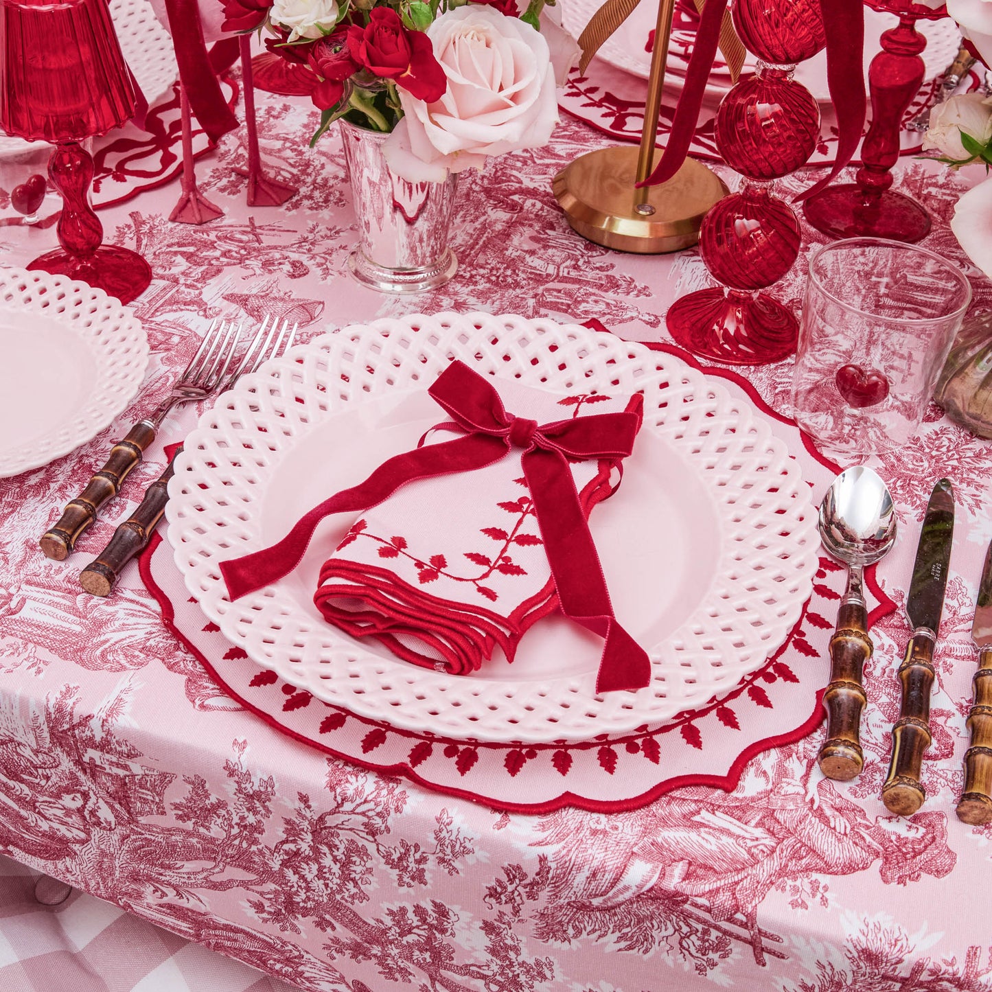 Pink Basketweave Dinner Plates (Set of 4)