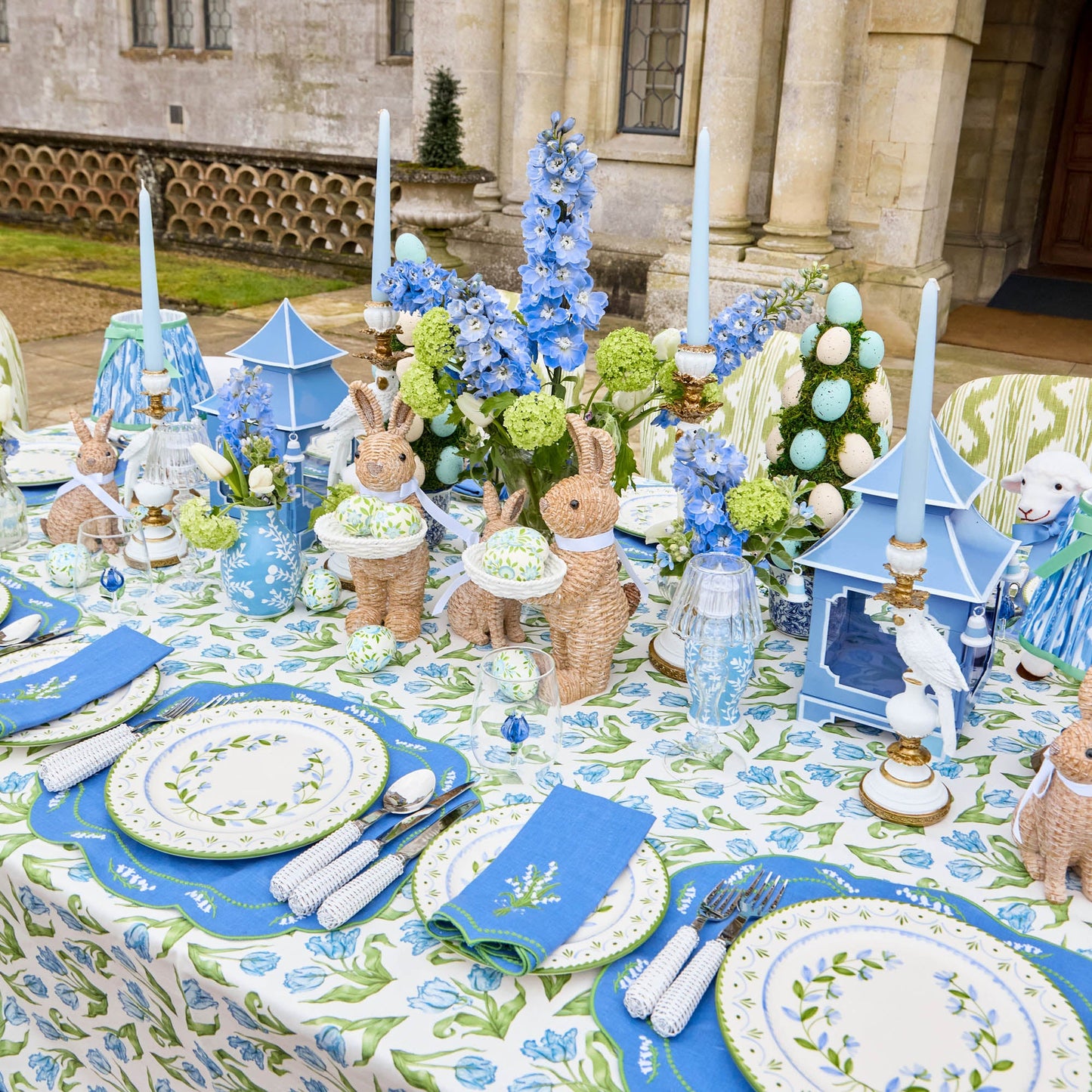 Blue Lily of the Valley Linen Placemats (Set of 4)