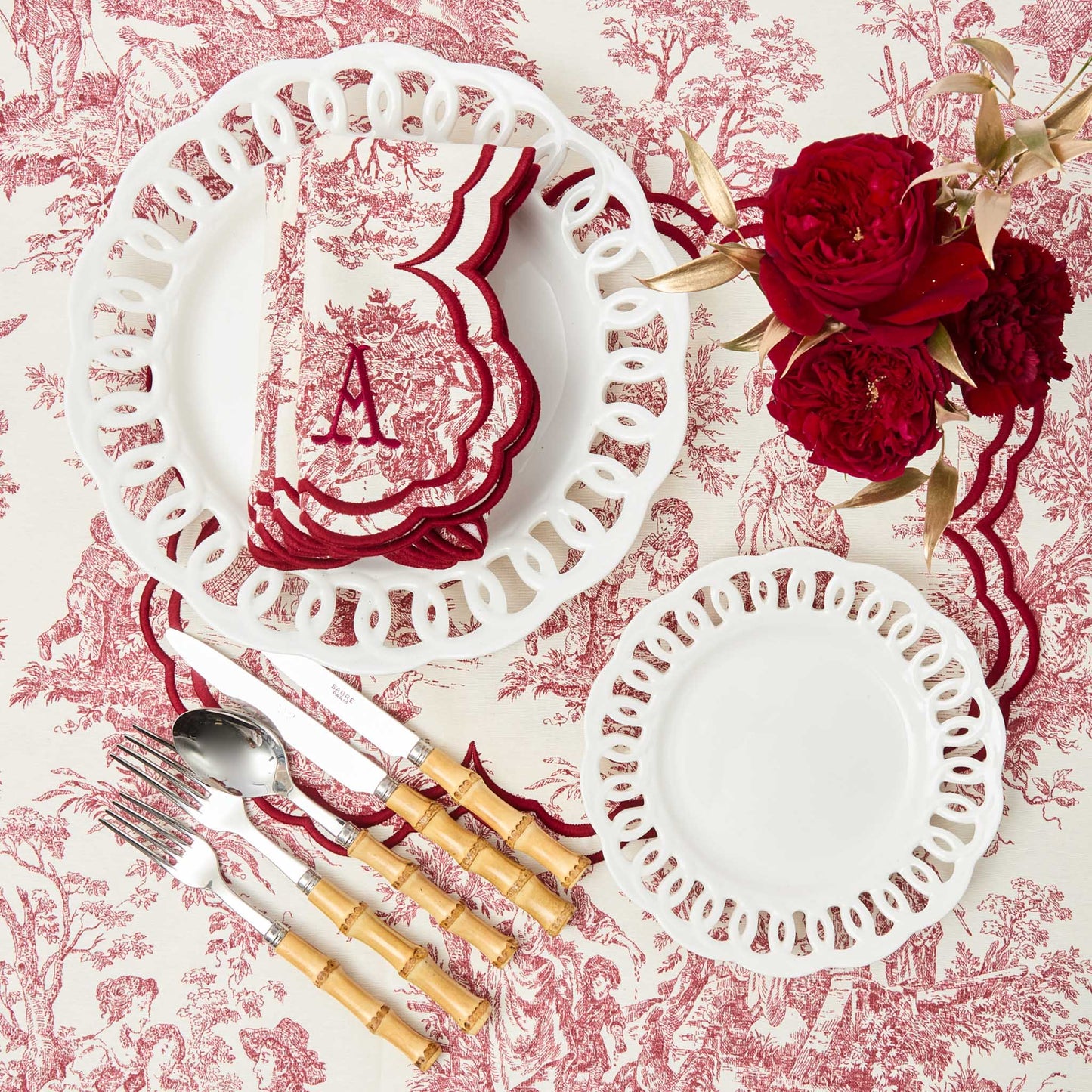 Burgundy Claudette Toile Placemats (Set of 4)