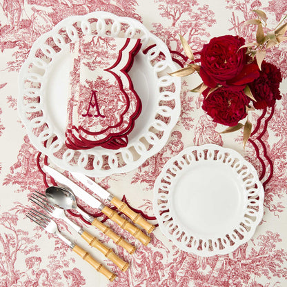 Burgundy Claudette Toile Placemats & Napkins (Set of 4)
