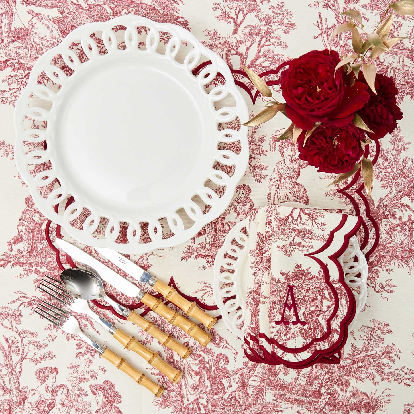 Burgundy Claudette Toile Placemats (Set of 4)
