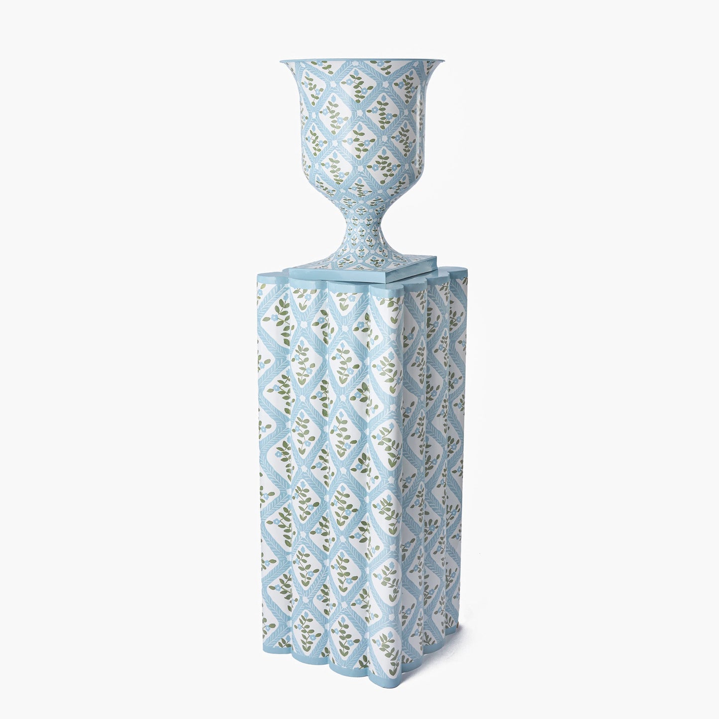 Blue Floral Trellis Urn & Pedestal