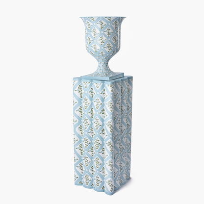 Blue Floral Trellis Urn & Pedestal