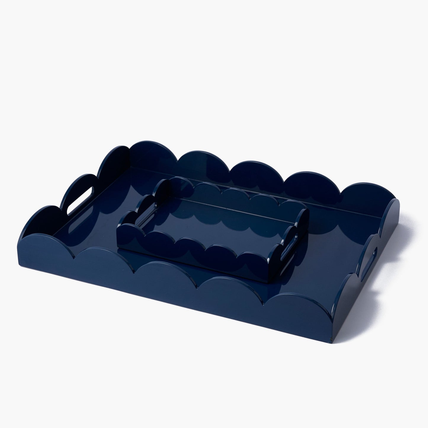 Navy Blue Lacquer Scalloped Tray