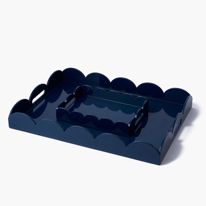 Navy Blue Lacquer Scalloped Tray