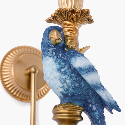 Pair of Blue Parrot Rechargeable Wall Lights with Grasscloth Shades (18cm)
