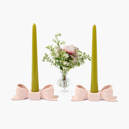 Petal Pink Ceramic Bow Candle Holders (Pair)