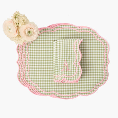 Green & Pink Eloise Gingham Placemats & Napkins (Set of 4)