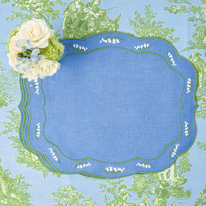 Blue Lily of the Valley Linen Placemats (Set of 4)