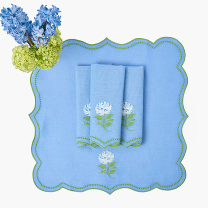 Bluebell Rose Embroidered Linen Napkins (Set of 4)