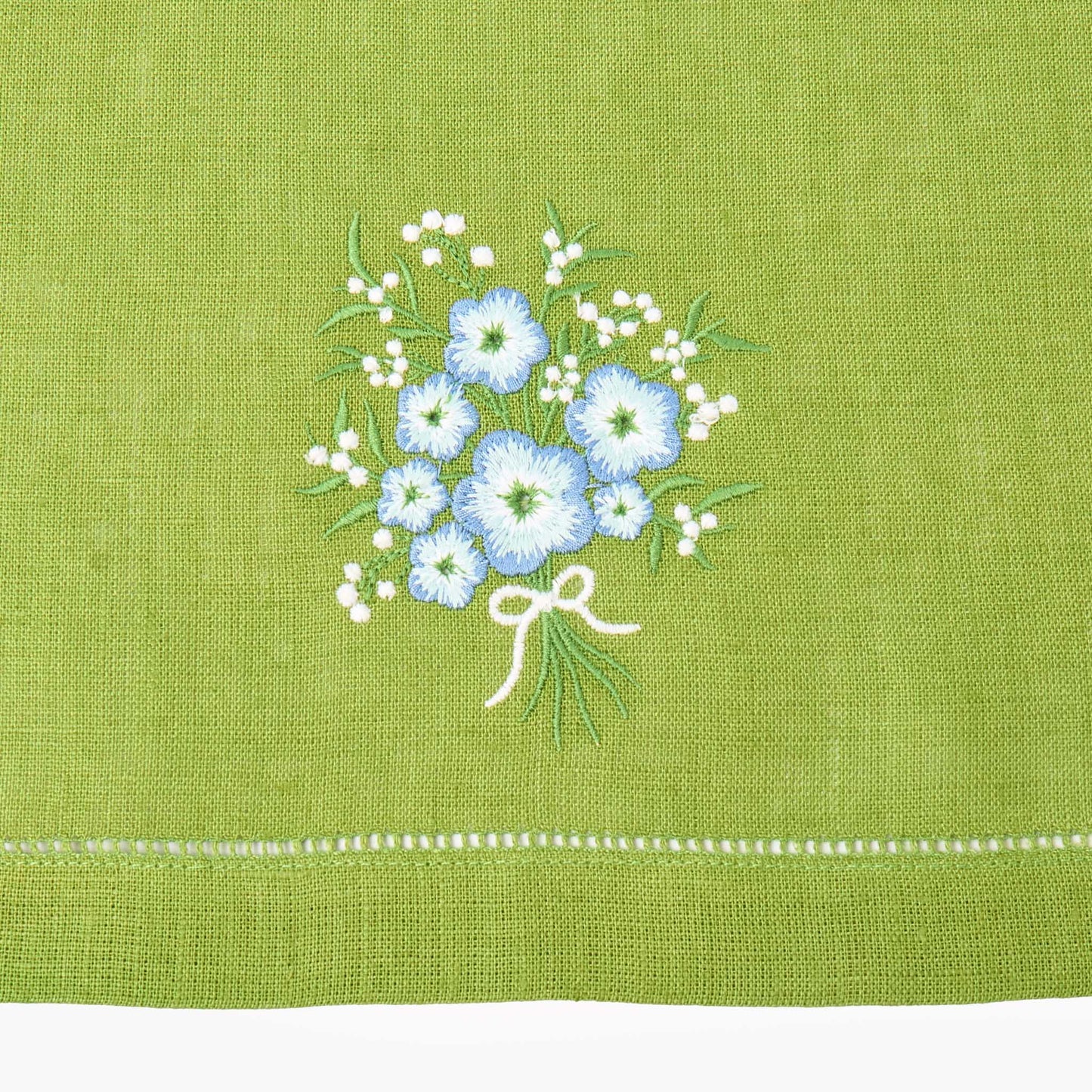Green Floral Embroidered Linen Napkins (Set of 4)