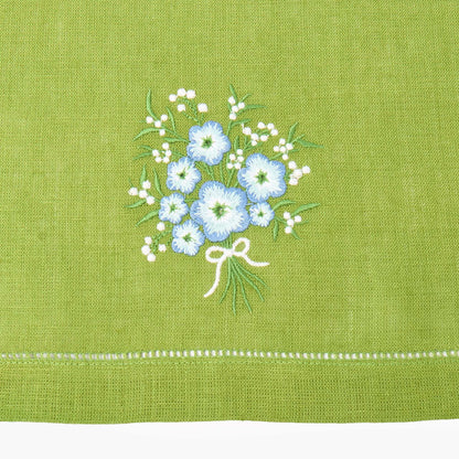 Green Floral Embroidered Linen Napkins (Set of 4)