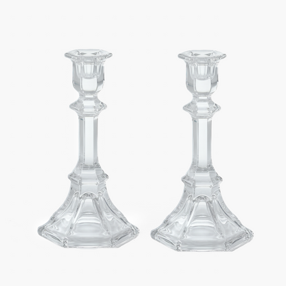 Small Glass Column Candle Holders (Pair)