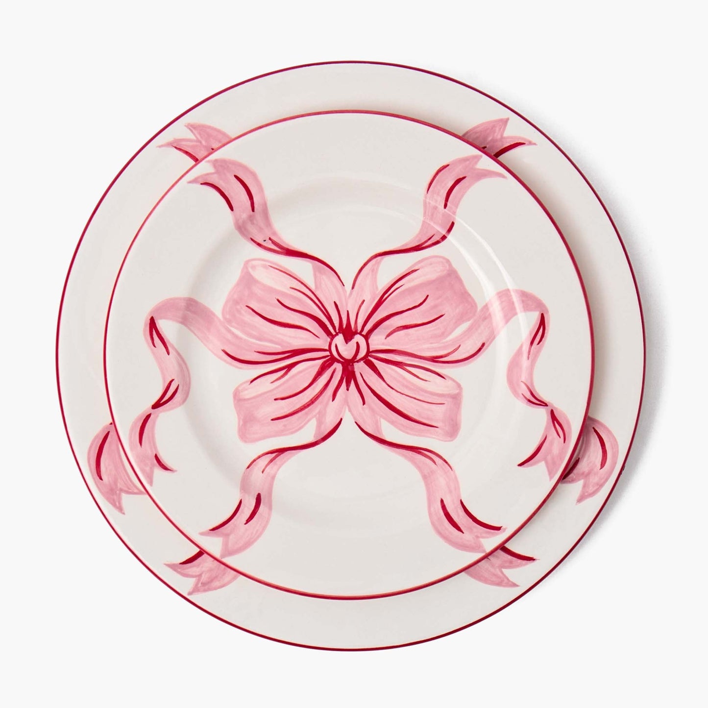 Audrey Pink & Red Bow Dinner & Starter Plates (Set of 8)