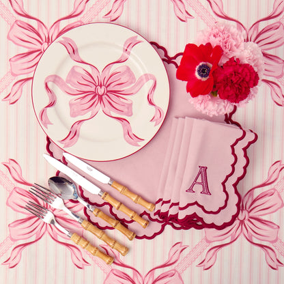 Audrey Pink & Red Bow Dinner Plates (Set of 4)