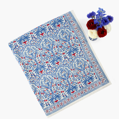 Blue & Red Ethel Blockprint Tablecloth