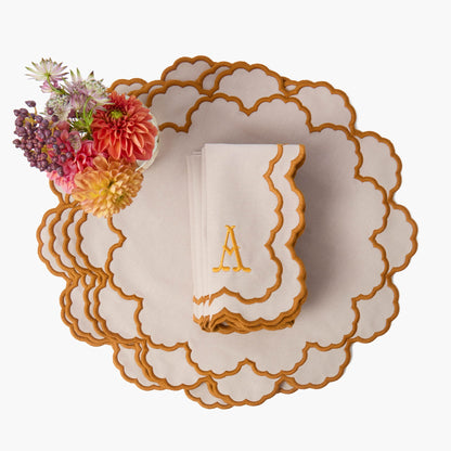 Taupe & Mustard Lily Placemats & Napkins (Set of 4)