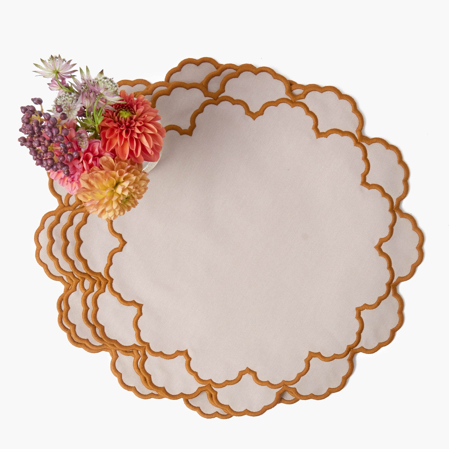 Taupe & Mustard Lily Placemats & Napkins (Set of 4)