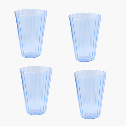 Blue Fluted Water Glasses (Set of 4)