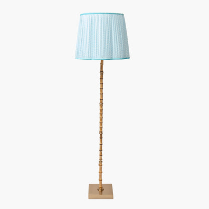 Bamboo Rechargeable Floor Lamp with Soft Blue Lotus Shade (40cm)