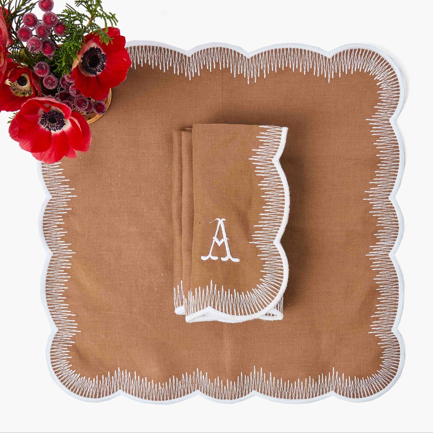 Caramel Alathea Linen Placemats & Napkins (Set of 4)