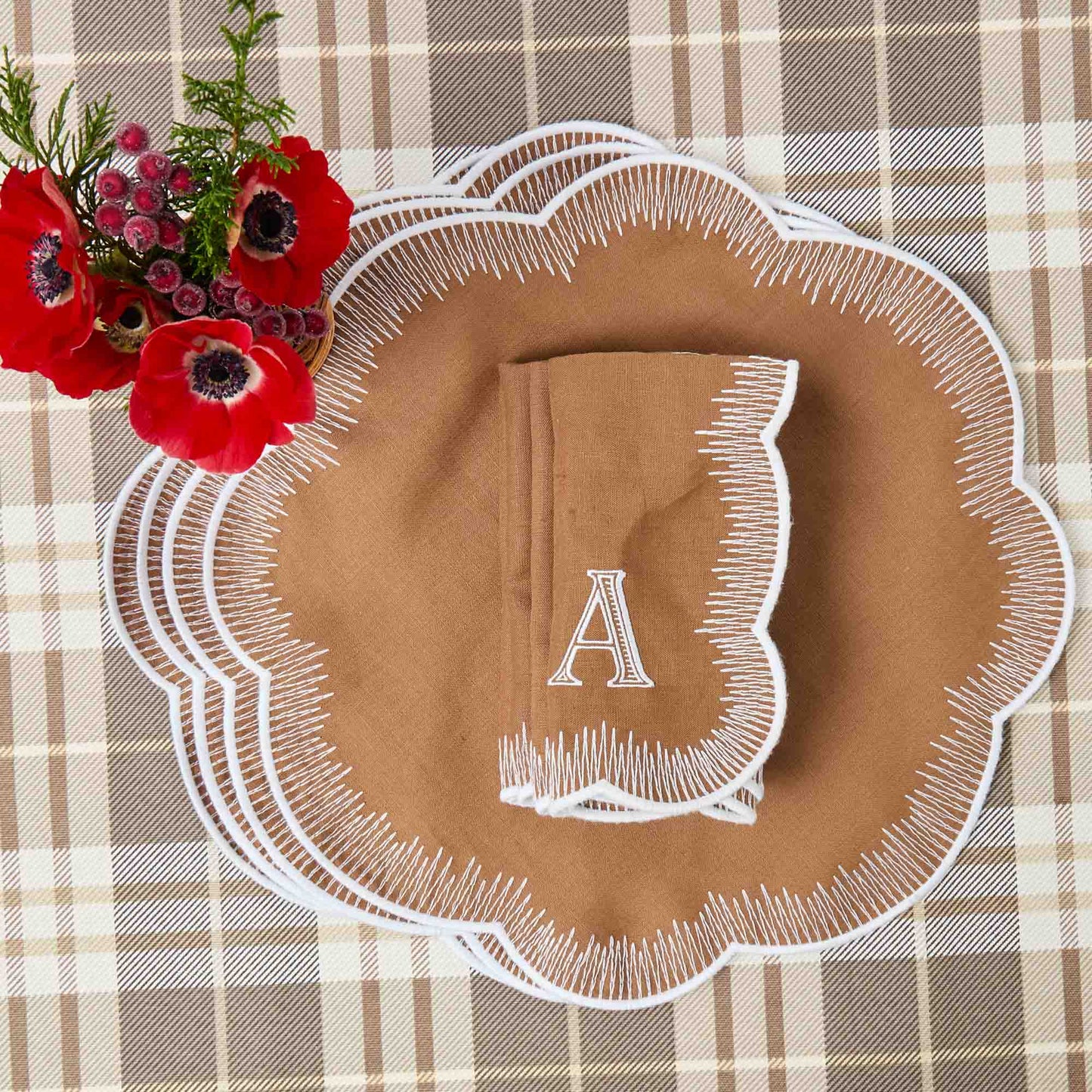 Caramel Alathea Linen Placemats & Napkins (Set of 4)