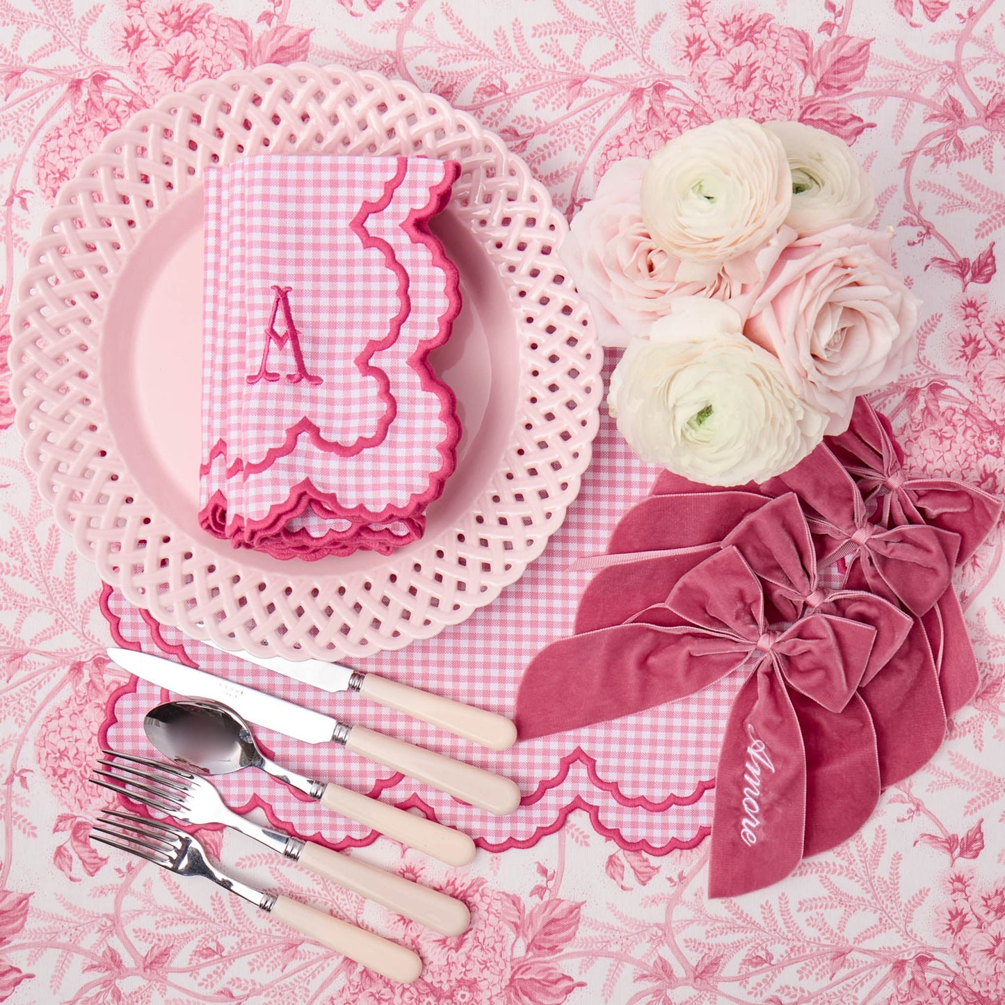 Pink Charlotte Gingham Placemats & Napkins (Set of 4)