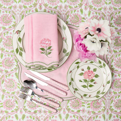 Pink & Green Eloise Linen Placemats & Rose Bud Napkins (Set of 4)