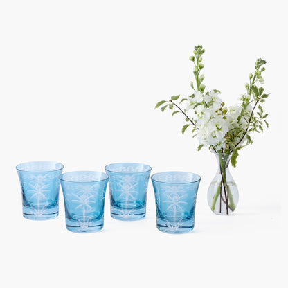 Blue Palm Water Glasses (Set of 4)